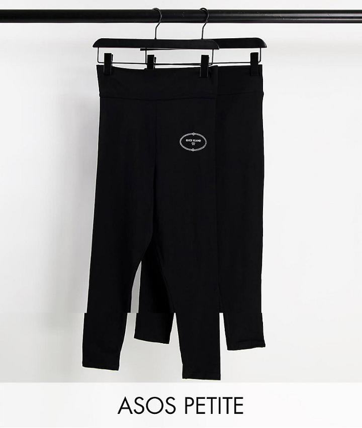 River Island Petite 2 Pack Of Leggings In Black