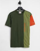 Tommy Jeans Vertical Logo Color Block T-shirt Relaxed Fit In Green