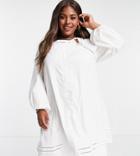 Fashion Union Plus Mini Smock Dress In Cotton With Drawstring Neck-white