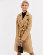 Lipsy Wool Blend Tie Coat In Camel-beige