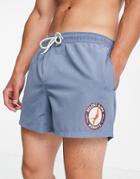 Asos Design Swim Shorts With Vintage Swim Logo Short Length-blues