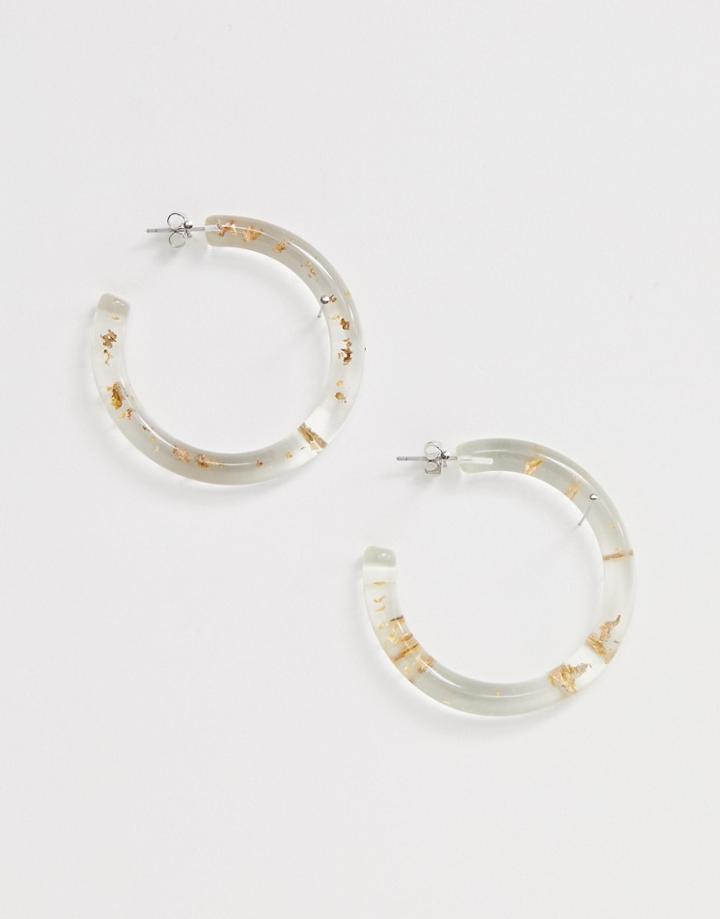 Pieces Clear Resin Hoops With Gold - White
