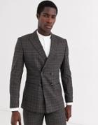 Jack & Jones Premium Double Breasted Check Suit Jacket In Gray