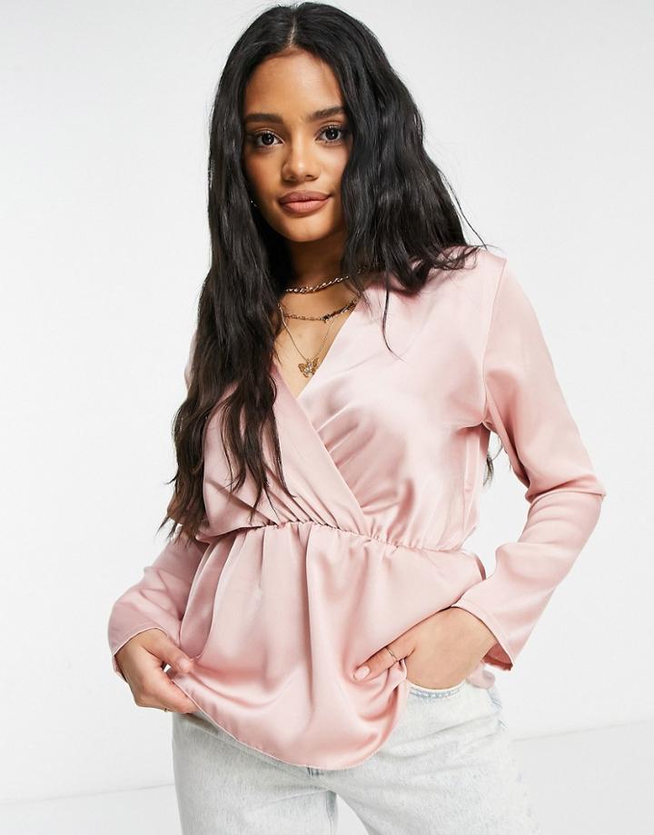 Femme Luxe Satin Blouse In Blush-pink