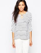 B.young Striped 3/4 Sleeve Top - Parisian Night