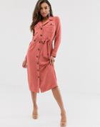 Asos Design Utility Button Through Midi Dress - Pink