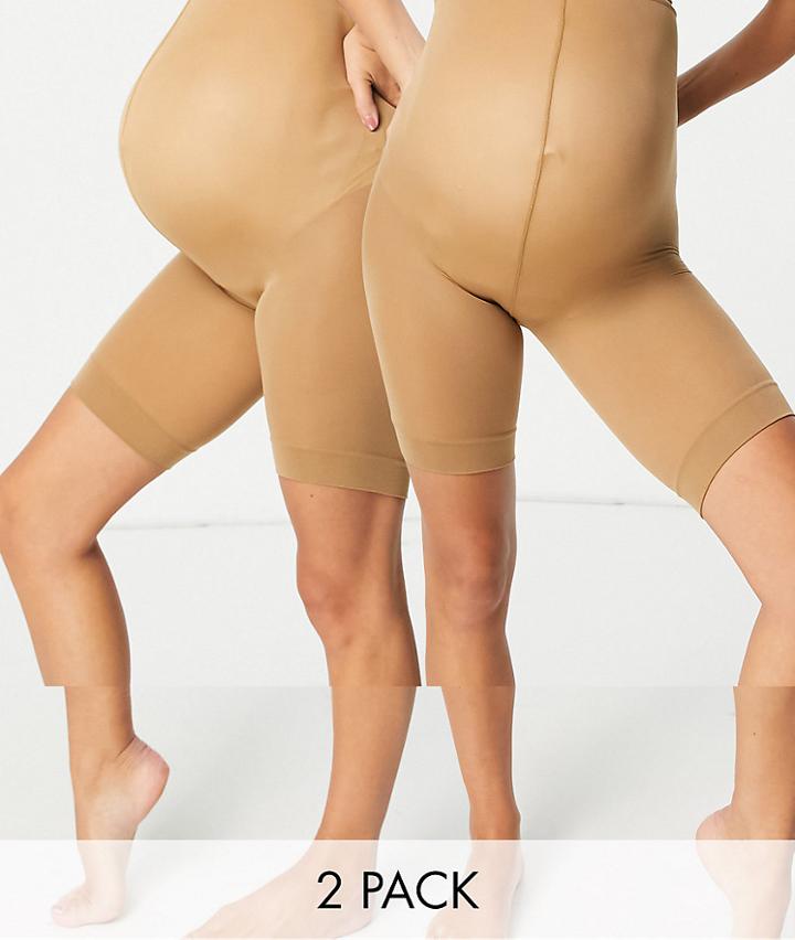 Asos Design Maternity Anti-chafing Shorts 2 Pack In Golden Bronze-neutral