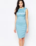 City Goddess Midi Pencil Dress With Lace Top - Pale Blue