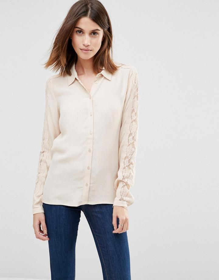 Vila Lace Sleeve Shirt - Sand