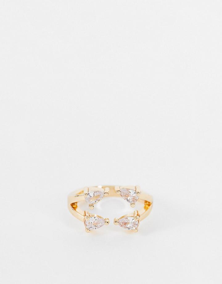Asos Design Ring With Crystal In Gold Tone