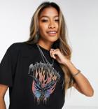 Reclaimed Vintage Inspired Shrunken Crop T Shirt With Grunge Butterfly Print In Black