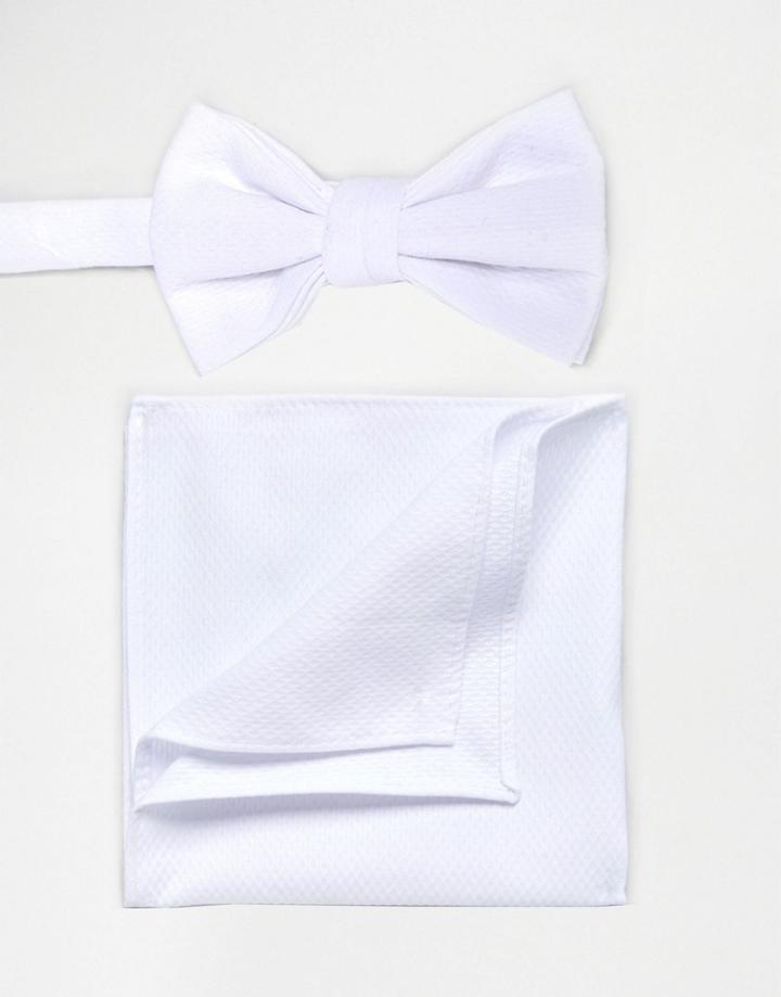 Asos Bow Tie And Pocket Square Pack In White - White
