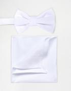 Asos Bow Tie And Pocket Square Pack In White - White