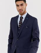 Harry Brown Slim Fit Small Check Navy Suit Jacket - Navy