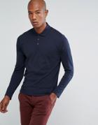 Selected Homme Slim Long Sleeve Polo In Mercerised Cotton - Navy