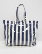 Mango Stripe Plastic Beach Bag In Blue Multi - Blue