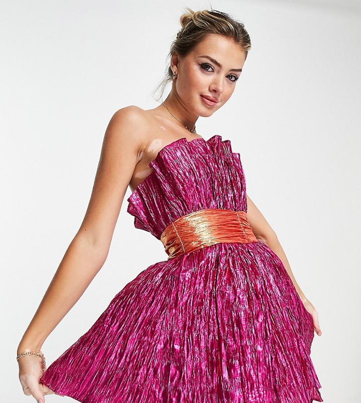 Collective The Label Exclusive Bandeau Ruched Waist Mini Dress In Color Block-pink