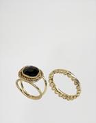 Asos Pack Of 2 Stone Jewel Rings - Gold