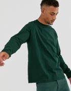 Asos Design Relaxed Long Sleeve Raglan T-shirt With High Neck In Green
