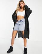 Noisy May Chunky Knitted Longline Cardigan In Charcoal-neutral
