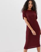 Asos Design Midi T-shirt Dress In Crinkle - Red