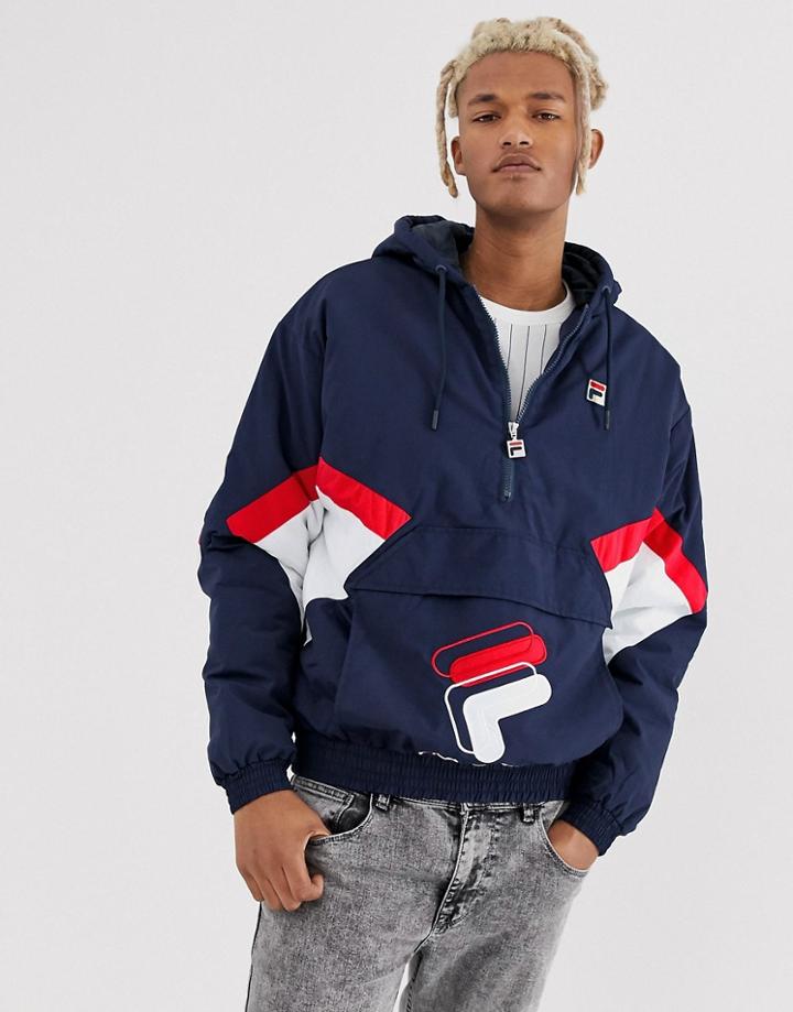 Fila Samuel 1/2 Zip Color Block Panel Overhead Jacket In Navy - Navy
