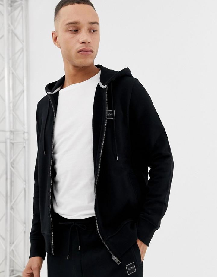 Boss Znacks Logo Zip Through Hooded Sweat In Black - Black