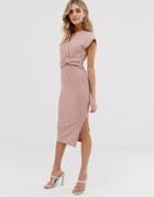 Asos Design Midi Twist Front Pencil Dress In Rose Stripe-multi