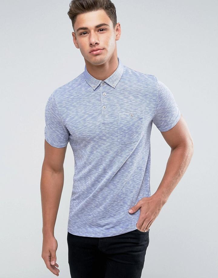 Ted Baker Slub Polo With Contrast Collar - Blue