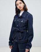 Fae Two-piece Denim Wrap Jacket With Contrast Stitching - Navy