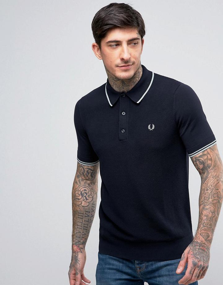 Fred Perry Slim Knitted Polo Tipped In Navy - Navy