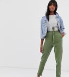 Asos Design Tall Washed Soft Twill Tie Waist Casual Pants-green