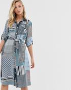 Liquorish Shirt Dress With Tie Waist In Mixed Print-multi