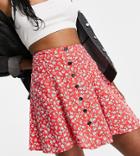 Topshop Tall Red Floral Button Down Flippy Skirt