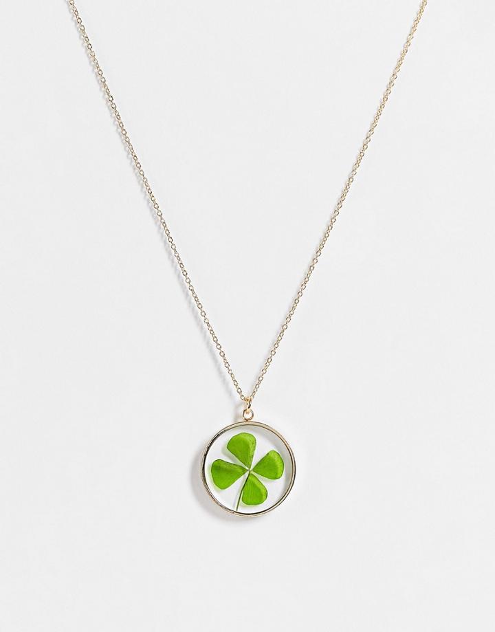 Monki Paula Four Leaf Clover Necklace In Gold