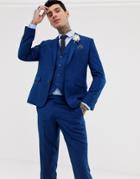 Harry Brown Wedding Slim Fit Textured Blue Suit Jacket