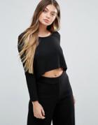 Unique 21 Long Sleeved Cropped Top - Black
