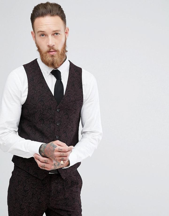 Harry Brown Winter Wedding Baroque Print Skinny Fit Vest - Black