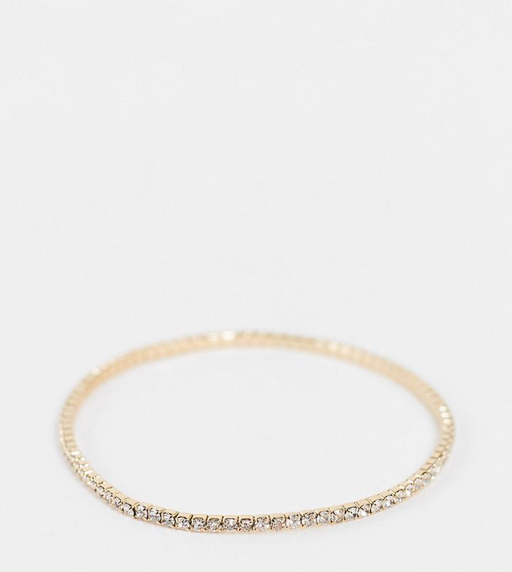 Asos Design Curve Stretch Bracelet With Crystal In Gold Tone