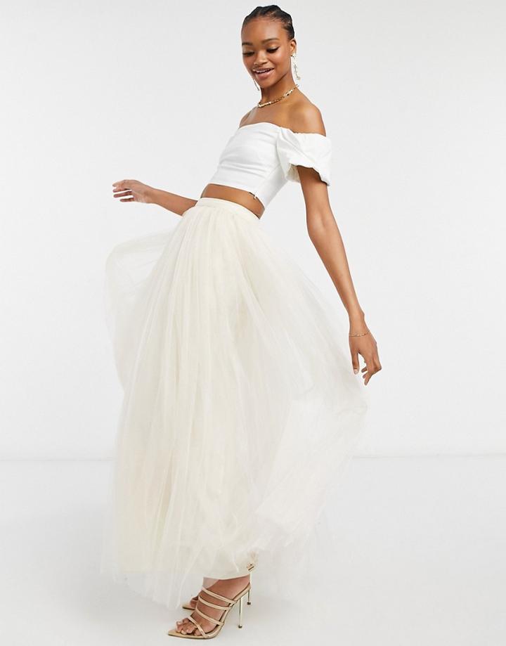 Little Mistress Maxi Tulle Skirt In Cream-white