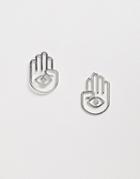 Asos Design Earrings With Open Palm And Eye Design In Silver Tone - Silver