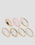 Limited Edition Pack Of 7 Enamel & Stone Stacked Rings - Gold