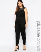 Pink Clove Sleeveless Jumpsuit With Lace Yoke - Black