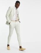 Asos Design Wedding Linen Super Skinny Suit Pants With Puppytooth Check In Green