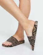 Asos Design Foiled Pool Slides In Snake Print-multi