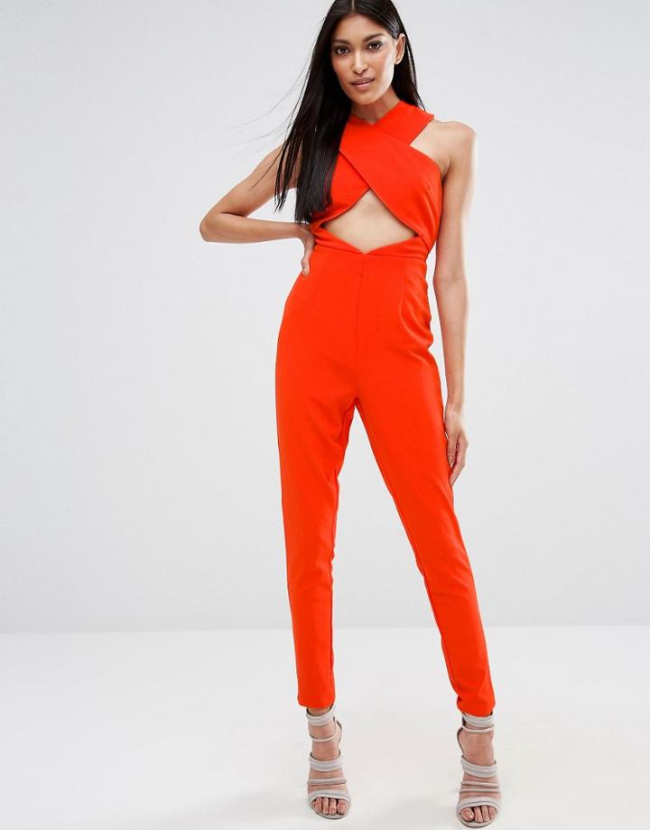 Missguided Crepe Cross Front Jumpsuit - Orange