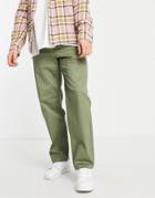 Selected Homme Organic Cotton Loose Fit Chinos In Khaki Green