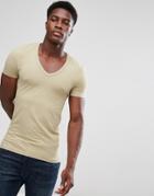 Asos Extreme Fitted Fit T-shirt With Deep V Neck And Stretch - Green