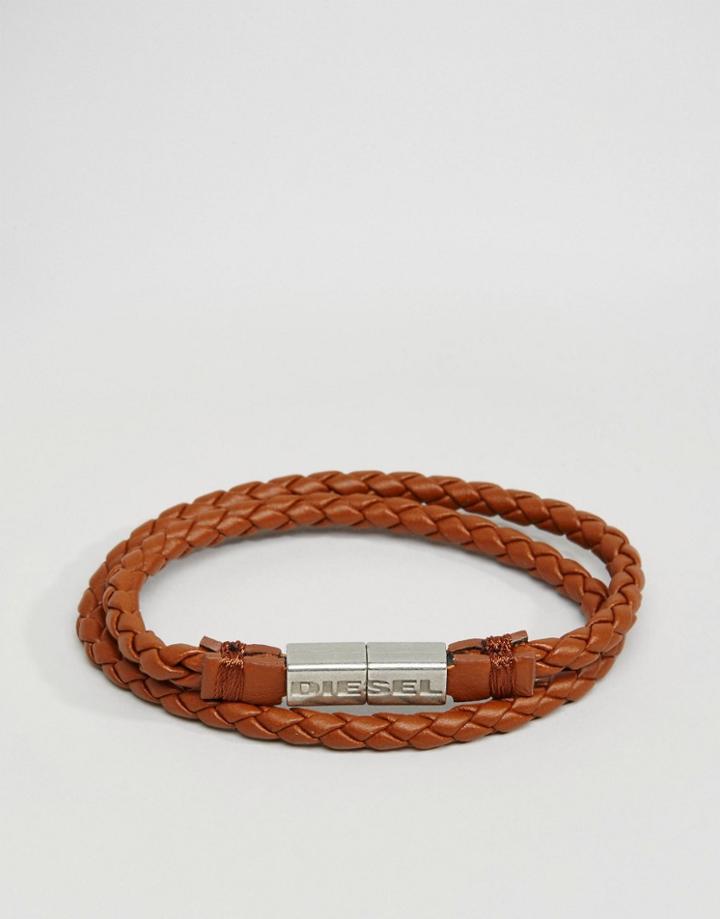 Diesel Alucy Faux Leather Wrap Bracelet - Brown