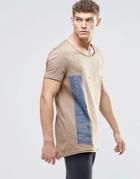 Asos Super Longline T-shirt With Curved Hem And Distress - Brown